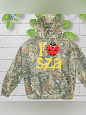 SZA I Heart SZA Ladybug Grand National Tour 2025 Camo Hoodie Green XL NWOT